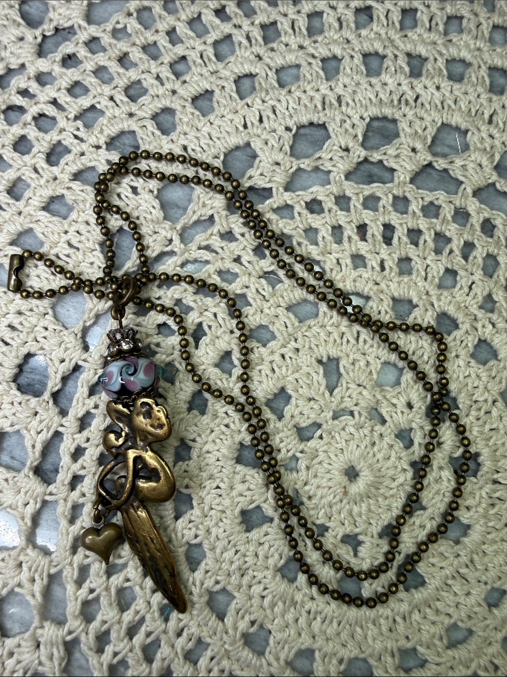 Bronze fairy Pendant 26” Necklace with Pink Accent Bead